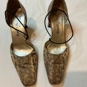 Russell & Bromley Gold-Tone Patterned Ankle-Strap Heels